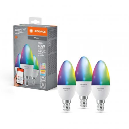 3er Pack LEDVANCE E14 SMART+ WiFi LED Kerzen Lampen dimmbar 4,9W wie 40W RGBW - Amazon Alexa, Google Assistant